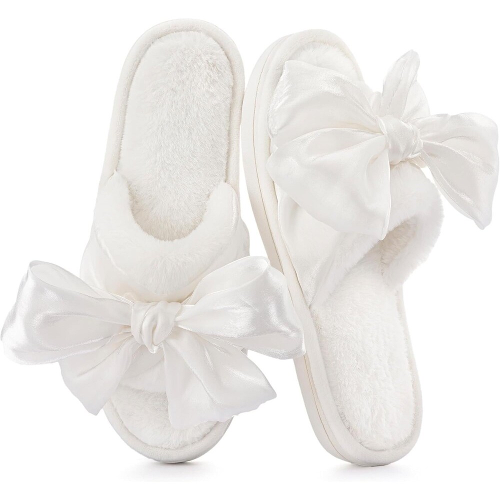 ULTRAIDEAS Women's Open Toe Fuzzy Slipper Fur White Size 9-10